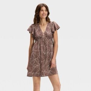 NEW A New Day Brown Flutter Sleeve Mini A Line Dress